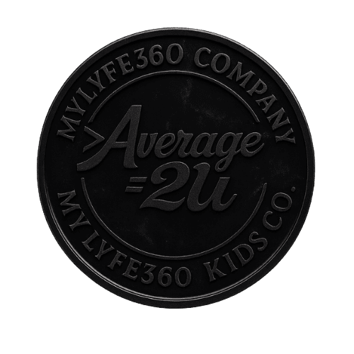 Round black embossed medallion "Average = 2u