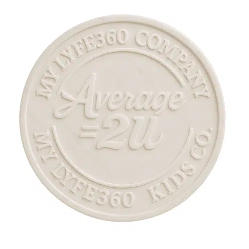 White embossed circular medallion reading "Average =2U