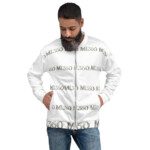 Bearded man wearing white ML360 zip jacket