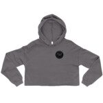 Gray cropped hoodie with round chest logo